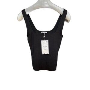 NWT Zara Size M Black Ribbed Cotton Blend Tank Top New With Tags